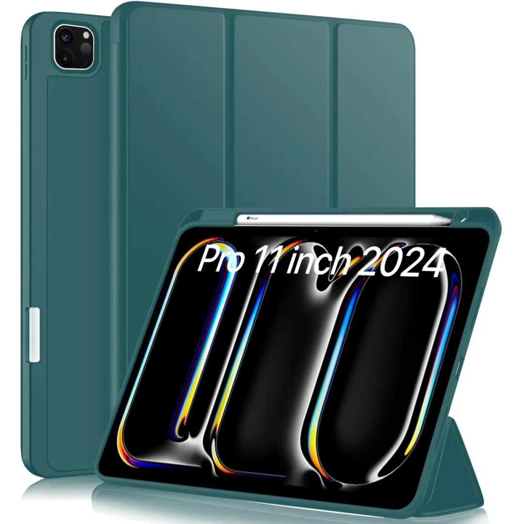 Robustrion Cover for iPad Pro 11 inch Cover Case 5th Generation (M4 2024) with Pencil Holder, Case Cover for iPad Pro 11 inch 2024 [Auto Sleep Wake Support] - DKGreen