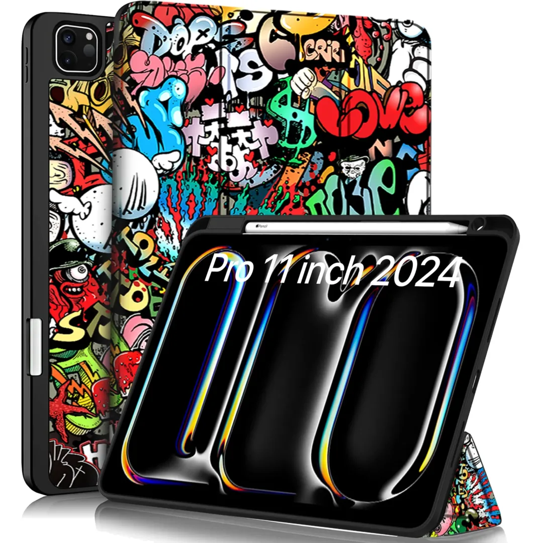 Robustrion Cover for iPad Pro 11 inch Cover Case 5th Generation (M4 2024) with Pencil Holder, Case Cover for iPad Pro 11 inch 2024 [Auto Sleep Wake Support] - Hippy