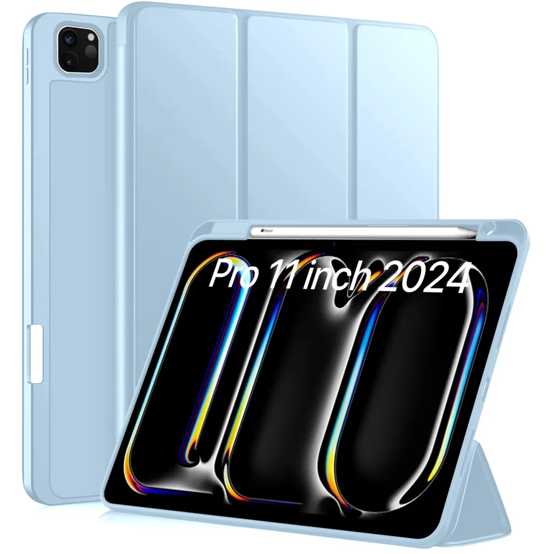 Robustrion Cover for iPad Pro 11 inch Cover Case 5th Generation (M4 2024) with Pencil Holder, Case Cover for iPad Pro 11 inch 2024 [Auto Sleep Wake Support] - LghtBlu