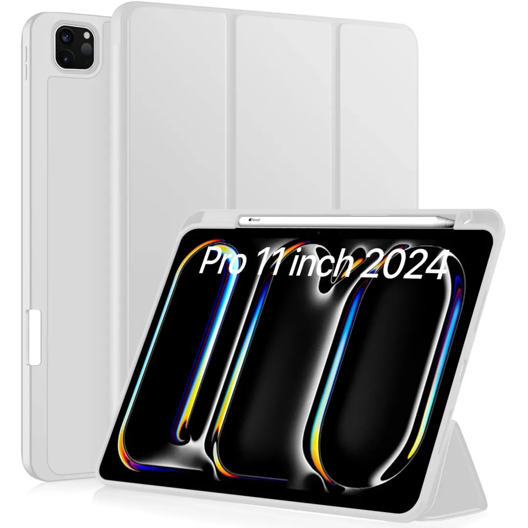 Robustrion Cover for iPad Pro 11 inch Cover Case 5th Generation (M4 2024) with Pencil Holder, Case Cover for iPad Pro 11 inch 2024 [Auto Sleep Wake Support] - LghtGry