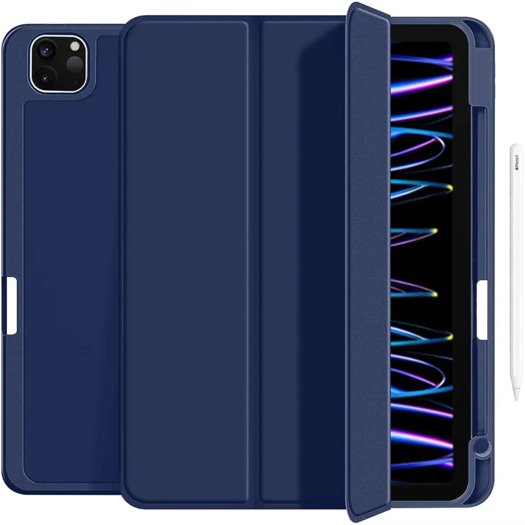 Robustrion Case for iPad Pro 11 inch Case Cover 3rd Gen / 4th Gen 2022 M1 [Auto Sleep Wake] with Pencil Holder [Right Side] - Navy