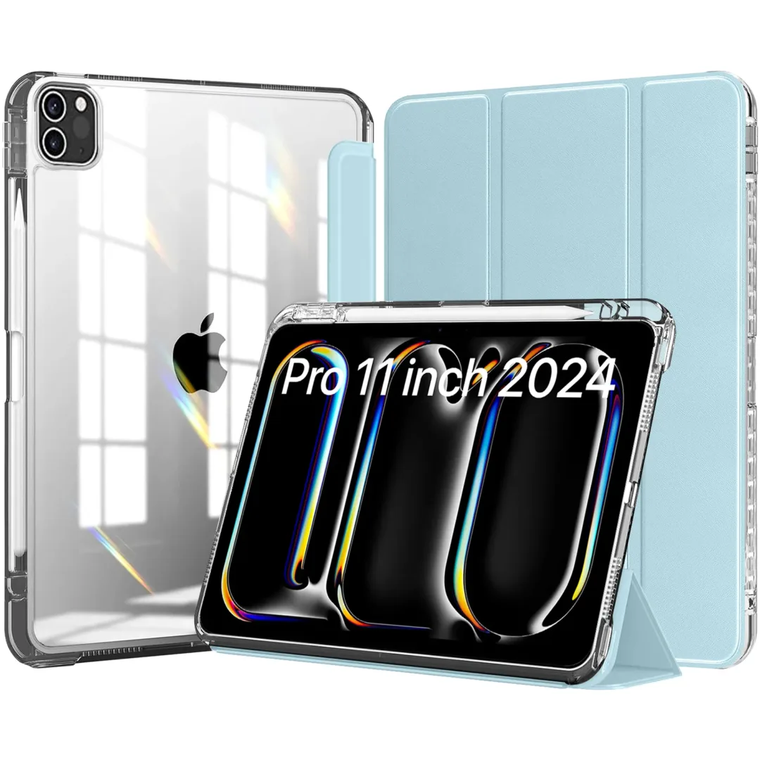Robustrion Cover for iPad Pro 11 inch M4 2024 Cover Case with [Pencil Holder] and [Transparent Back], Case Cover for iPad Pro 11 inch M4 2024 [Auto Sleep Wake Support] - Lblu