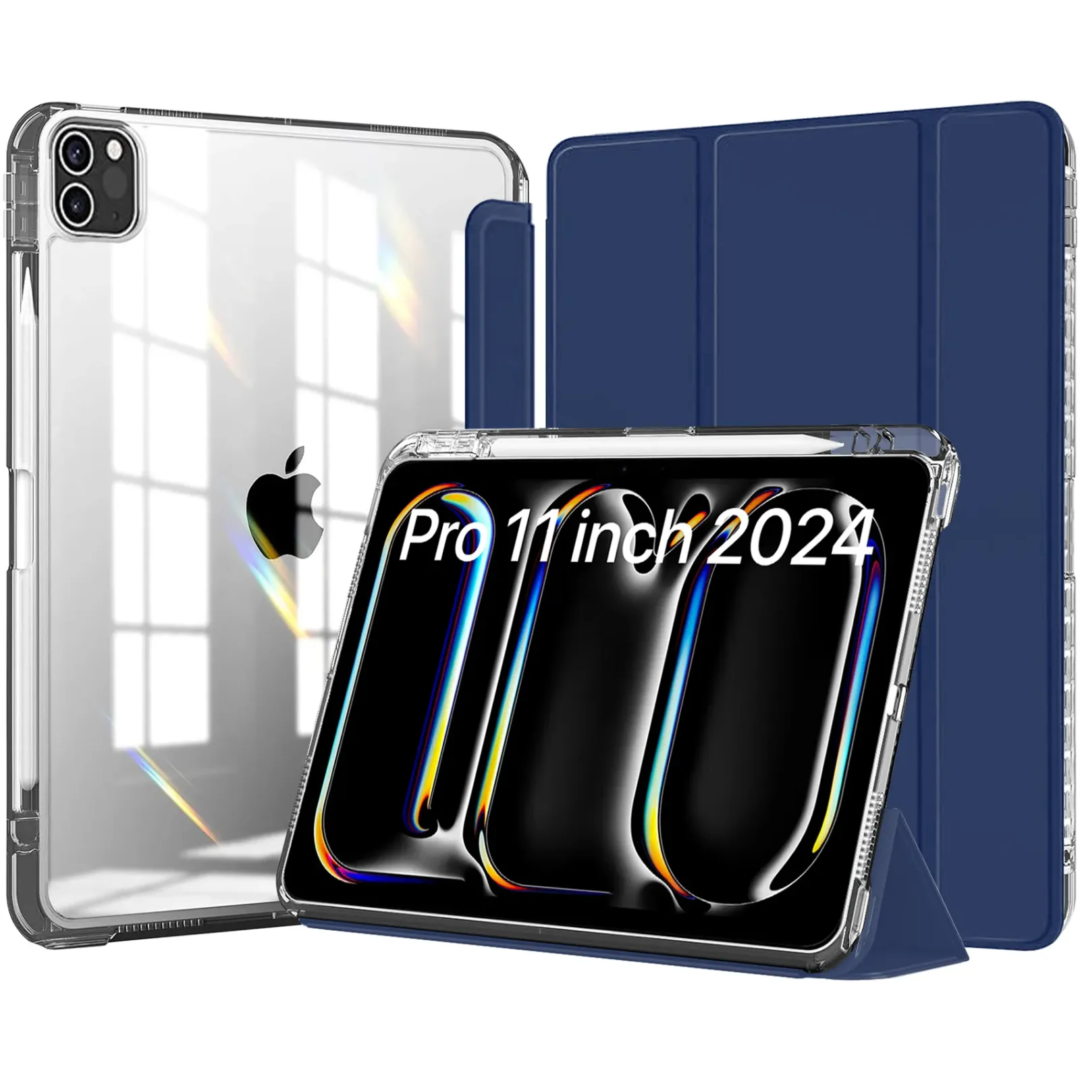 Robustrion Cover for iPad Pro 11 inch M4 2024 Cover Case with [Pencil Holder] and [Transparent Back], Case Cover for iPad Pro 11 inch M4 2024 [Auto Sleep Wake Support] - Navy