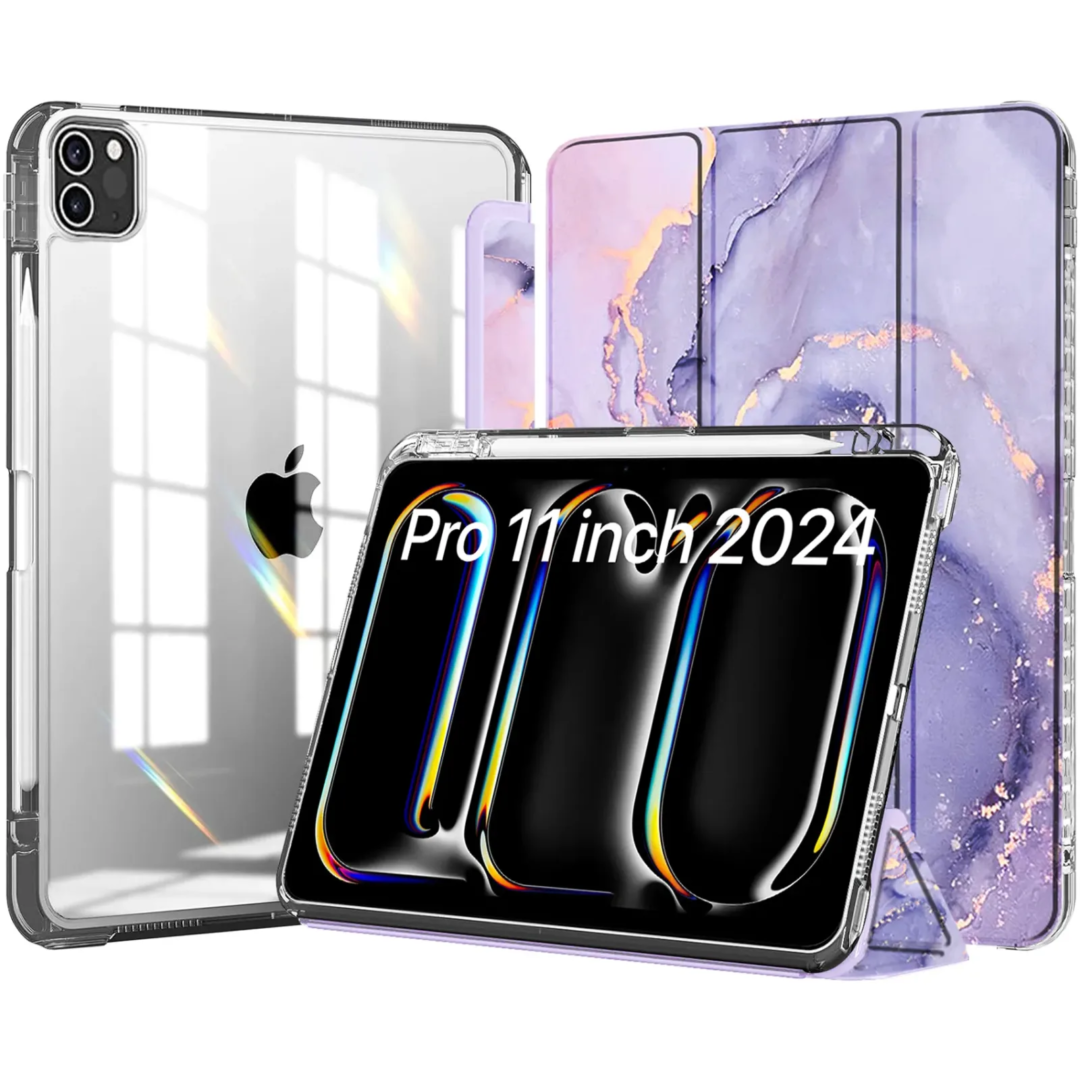 Robustrion Cover for iPad Pro 11 inch M4 2024 Cover Case with [Pencil Holder] and [Transparent Back], Case Cover for iPad Pro 11 inch M4 2024 [Auto Sleep Wake Support] - MrbLilc