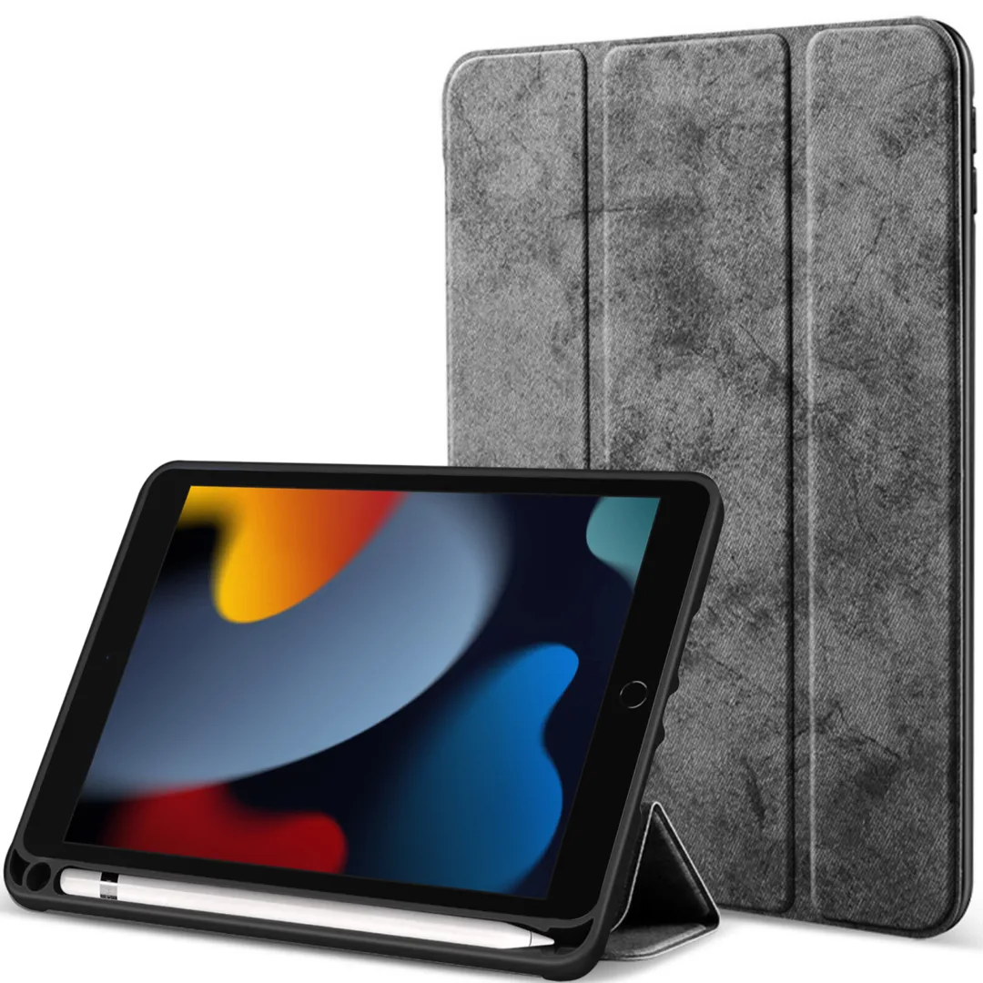 Robustrion Cover for iPad 9th Generation with Pencil Holder / 8th / 7th Generation 10.2 inch Marble Series Flip Stand Cover Case - Grey